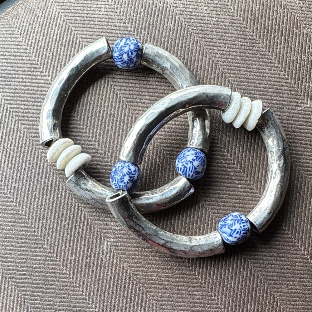 Silver and Blue Beaded Bracelets